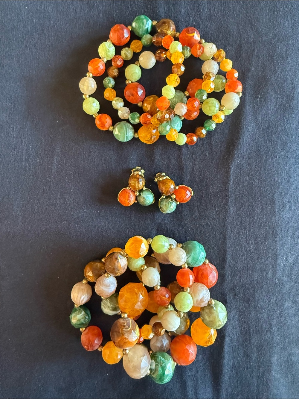Vintage Kramer Jewelry Set Autumn Swirl Chunky Beads 2 Necklaces & Earrings Set - Picture 12 of 13